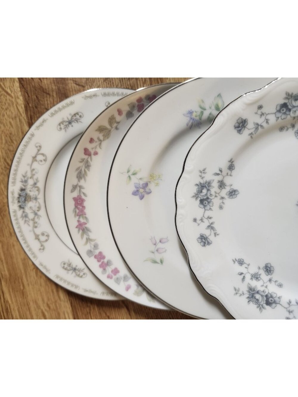 Mismatched Dessert Cake Plates Silver Rims Fine China ~6.25"